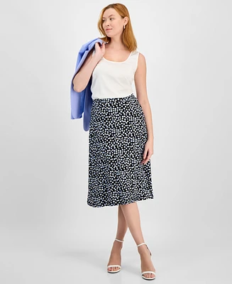 Kasper Women's Pull-On Polka-Dot Midi Skirt, Regular & Petite