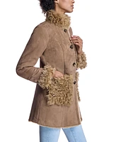 Julia & Stella by Maximilian Women's Shearling Jacket With Curly Lamb Trim