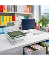Sorbus Set of 3 Wide Hanging File Organizer Bin Clear Plastic Stackable for Document Storage
