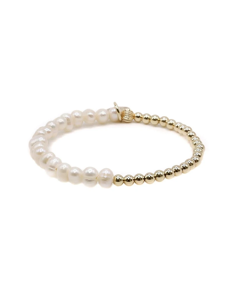 Bowood Lane Non-Tarnishing Gold Filled 4mm Ball and Freshwater Pearl Stretch Bracelet