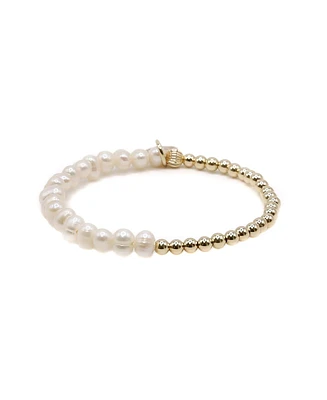 Bowood Lane Non-Tarnishing Gold Filled 4mm Ball and Freshwater Pearl Stretch Bracelet