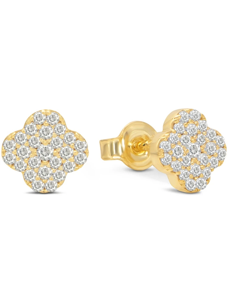 Devata Cubic Zirconia Clover 8x8mm Stud Earrings in 14K Gold, approx. 1.6 grams