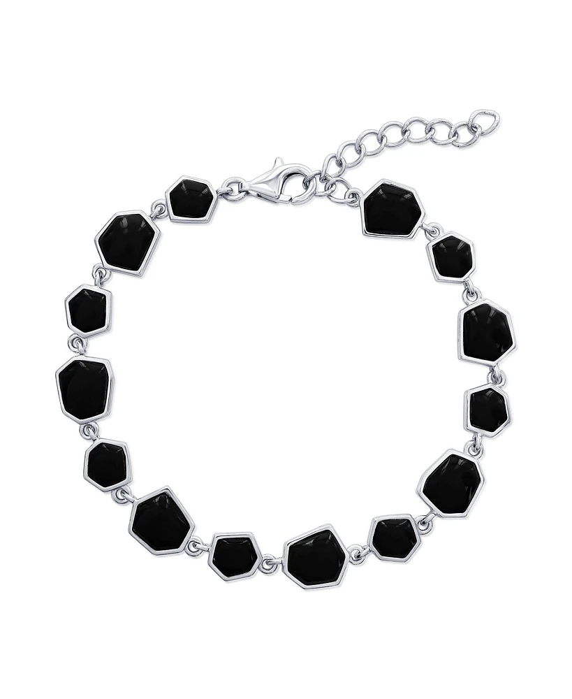 Caribbean Treasures Sterling Silver, Irregular Shaped Link Bracelet - Onyx