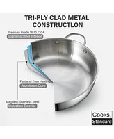 Cooks Standard 12-inch large Tri-Ply Clad Stainless Steel Deep Frying Pan, Everyday Chef's Pan