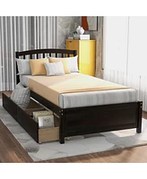 Slickblue Twin Wood Platform Bed with Storage Drawers and Headboard