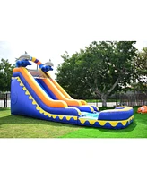 JumpOrange 18 Dolphin Splash Commercial Grade Water Slide with Attached Deep Pool for Kids and Adults (with Blower), Outdoor Inflatable, Summer, Wet D