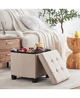 Ornavo Home Foldable Tufted 15 Inch Square Linen Storage Ottoman with Legs