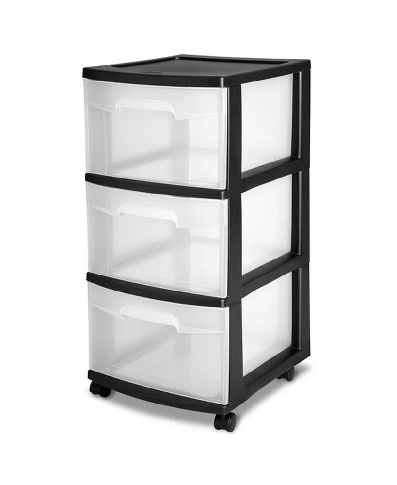 Sterilite 3 Drawer Plastic Rolling Storage Cart, Clear with Black Frame (4-Pack)