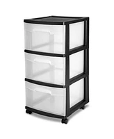 Sterilite 3 Drawer Plastic Rolling Storage Cart, Clear with Black Frame (4-Pack)