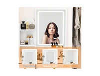 Famapy 5-Drawers White Makeup Vanity Sets Dressing Table Sets With Stool, Led Lighted Mirror, Power Strip and Hair Dryer Holder