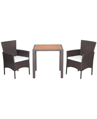 Sugift 3 Pieces Patio Wicker Furniture Set wih Acacia Wood Table Top and Chair Cushiones