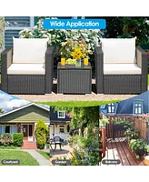 Sugift 3 Pieces Patio Wicker Conversation Set with Cushion