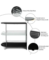 Sugift 2-holder Bar Table with Tempered Glass Shelf