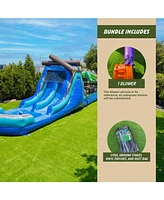 Xjump Commercial Grade 45' Tropical Wet/Dry Obstacle with dual lane slide and deep pool