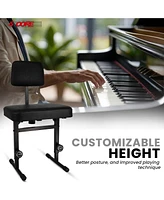 5 Core Piano Bench Height Adjustable Keyboard Stool Heavy Duty Thick Padded Cushioned Seat with Backrest Pnb B-Rest Blk