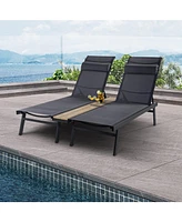 Hulala Home Romy Modern 76”Long Reclining Chaise Lounge Set (Set of 2) with Metal Legs