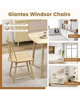 Gymax Set of 4 Dining Chairs Windsor Chairs Wood Armless Chairs w/ Solid Rubber Wood