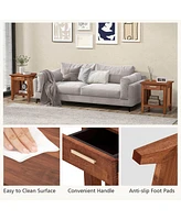 Gymax 2PCS Boho Style Nightstand 3-Tier Sofa Side End Table w/ Drawer & Shelf Walnut