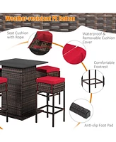 Skonyon 5 Pieces Patio Rattan Bar Furniture Set with Cushions and Hidden Storage Shelf
