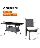 Sugift 5 Pieces Rattan Dining Set with Glass Table and High Back Chair