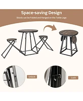 Sugift 3 Pieces Dining Table Set with 2 Foldable Stools for Small Space