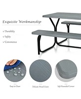 Sugift Outdoor Picnic Table Bench Set with Metal Base