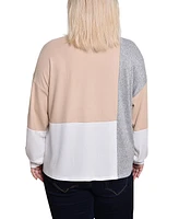 Ny Collection Plus Long Sleeve Color Blocked Pullover Top