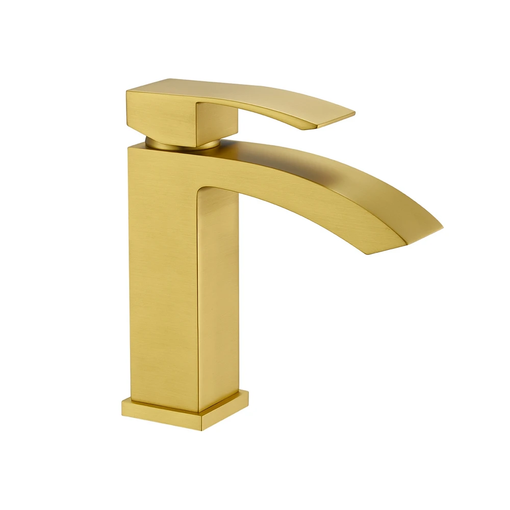 Flynama Single Handle Bathroom Faucet Waterfall Spout Commercial Modern Lavatory Deck Mount, Bathroom Faucet in Brushed Gold