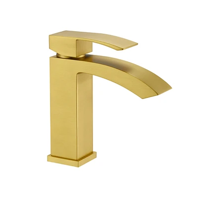 Flynama Single Handle Bathroom Faucet Waterfall Spout Commercial Modern Lavatory Deck Mount, Bathroom Faucet in Brushed Gold