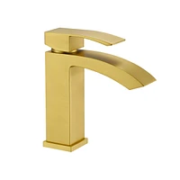 Flynama Single Handle Bathroom Faucet Waterfall Spout Commercial Modern Lavatory Deck Mount, Bathroom Faucet in Brushed Gold