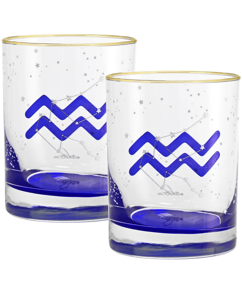 Culver Aquarius Zodiac Double Old-Fashioned Glass, Set of 2