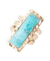 Barse Aztec Genuine Turquiose Bronze Rectangle Ring