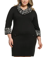 Jessica Howard Plus Contrast-Cuff Cowlneck Sweater Dress