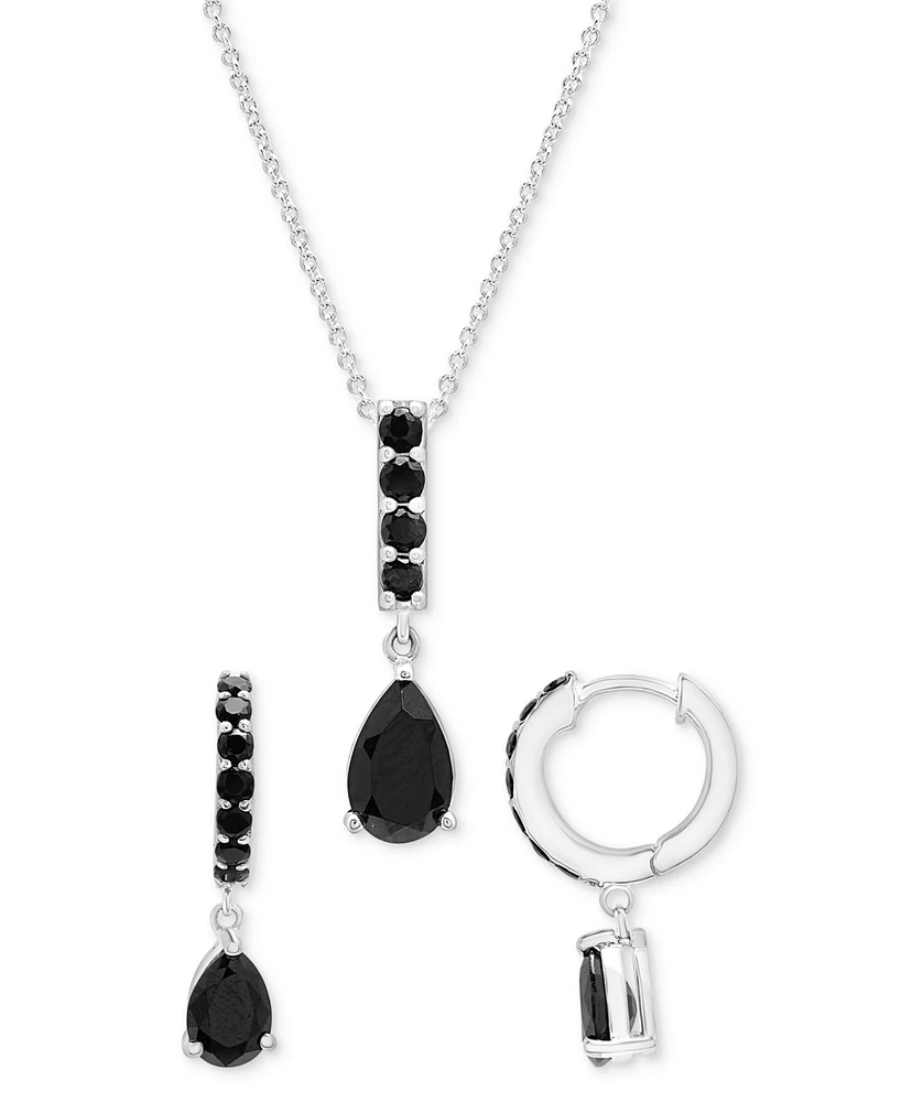 2-Pc. Set Onyx Pendant Necklace & Dangle Hoop Earrings in Sterling Silver