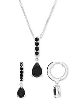 2-Pc. Set Onyx Pendant Necklace & Dangle Hoop Earrings in Sterling Silver