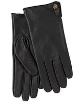 Lauren Ralph Pebble Leather Gloves with Horse Button