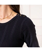Hope & Henry Women's Organic Long Sleeve Flounce Edge Cable Sweater Dress