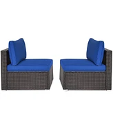 Sugift 2 Pieces Patio Rattan Armless Sofa Set with 2 Cushions and 2 Pillows