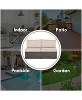 Skonyon 2 Pieces Patio Rattan Armless Sofa Set with 2 Cushions and 2 Pillows