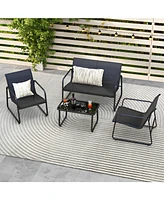 Sugift 4 Pieces Outdoor Conversation Set with Tempered Glass Coffee Table