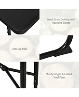 Sugift Folding Picnic Black Table Bench Set with Wood-like Texture