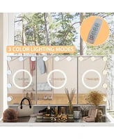Famapy White Makeup Vanity Desk 9 Drawers Wood Dressing Table With 3 Led Bulb Light Mirrors, Glass Top, Hidden Storage Shelves