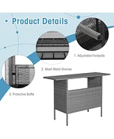 Sugift Outdoor Patio Wicker Bar Table with Metal Shelves