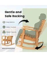 Sugift Outdoor Fir Wood Rocking Chair with High Backrest