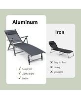 Sugift Outdoor Aluminum Chaise Lounge Chair with Quick-Drying Fabric