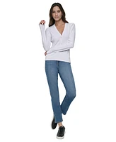 Dkny Jeans Petite Puffed-Shoulder Knit Top