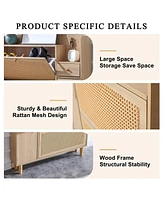 Slickblue Modern minimalist storage cabinet Mdf bed top Japanese rattan shoe cabinet, small home furniture. Suitable for hallways and living r