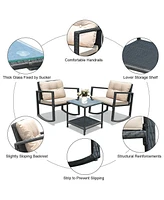 Sugift 3 Pieces Cushioned Patio Rattan Set with Rocking Chair and Table