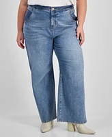 Bar Iii Trendy Plus High-Rise Wide-Leg Light-Wash Jeans, Exclusively at Macy's