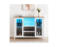 Garmin Wine Bar Cabinet with Led Light, Home Coffee Cabinet with Wine and Glass Rack, Kitchen Buffet Sideboard with Storage Cabinet&Drawers, Modern Li